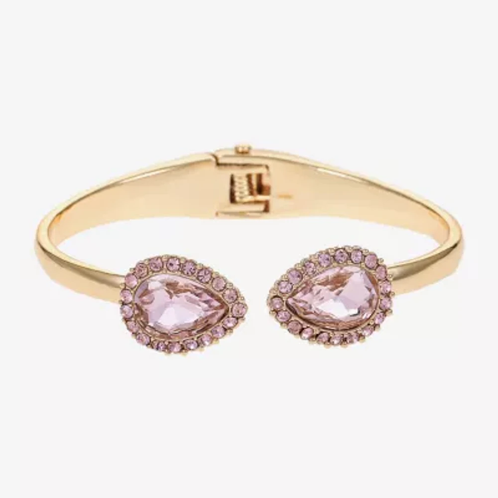 Monet Jewelry Gold Tone Pink Glass Gold Tone Pear Bangle Bracelet