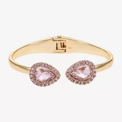 Monet Jewelry Gold Tone Pink Glass Gold Tone Pear Bangle Bracelet