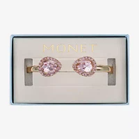 Monet Jewelry Gold Tone Pink Glass Gold Tone Pear Bangle Bracelet