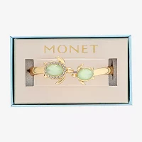 Monet Jewelry Gold Tone Turtle Pink Glass Gold Tone Bangle Bracelet