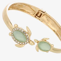 Monet Jewelry Gold Tone Turtle Pink Glass Gold Tone Bangle Bracelet