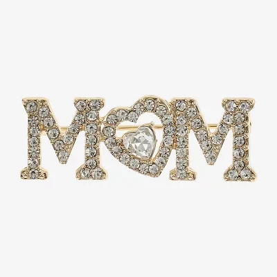 Monet Jewelry Gold Tone Mom Glass Heart Brooch