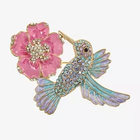 Monet Jewelry Gold Tone Hummingbird Multi Color Glass Brooch