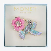 Monet Jewelry Gold Tone Hummingbird Multi Color Glass Brooch