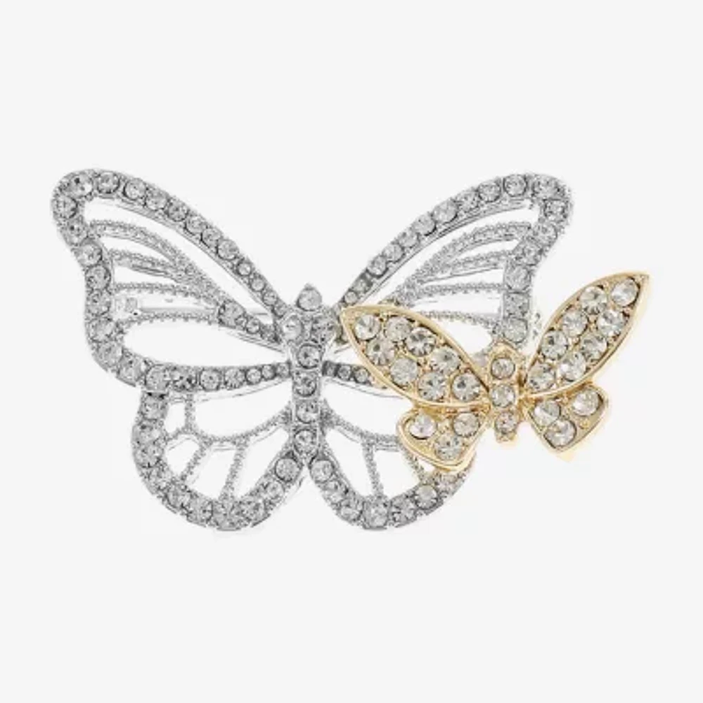 Monet Jewelry Two Tone Glass Butterfly Brooch