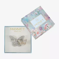 Monet Jewelry Two Tone Glass Butterfly Brooch