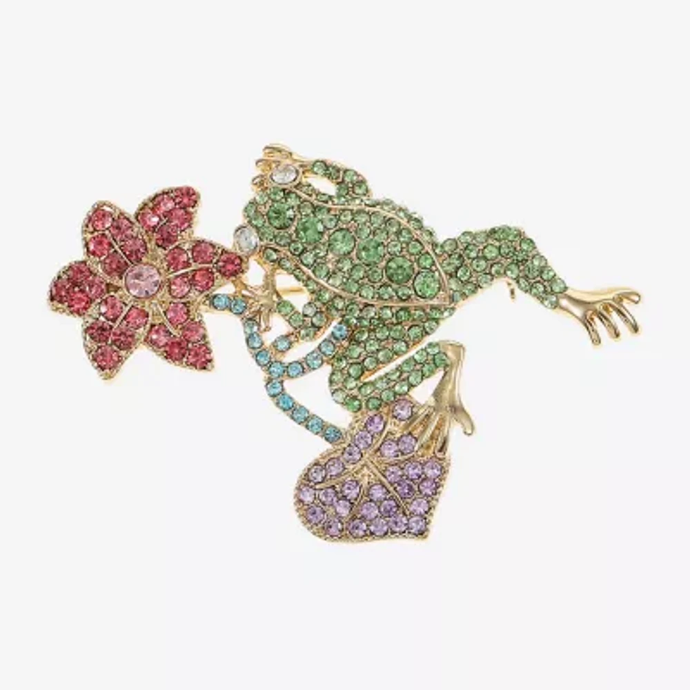 Monet Jewelry Gold Tone Frog Multi Color Glass Animal Brooch