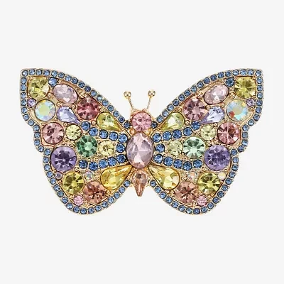 Monet Jewelry Gold Tone Multi Color Glass Butterfly Brooch