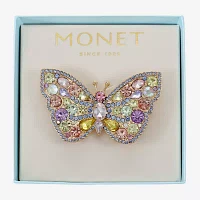Monet Jewelry Gold Tone Multi Color Glass Butterfly Brooch