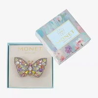 Monet Jewelry Gold Tone Multi Color Glass Butterfly Brooch