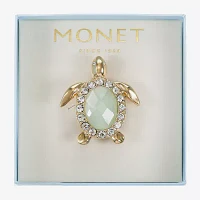 Monet Jewelry Gold Tone Turtle Green Glass Brooch