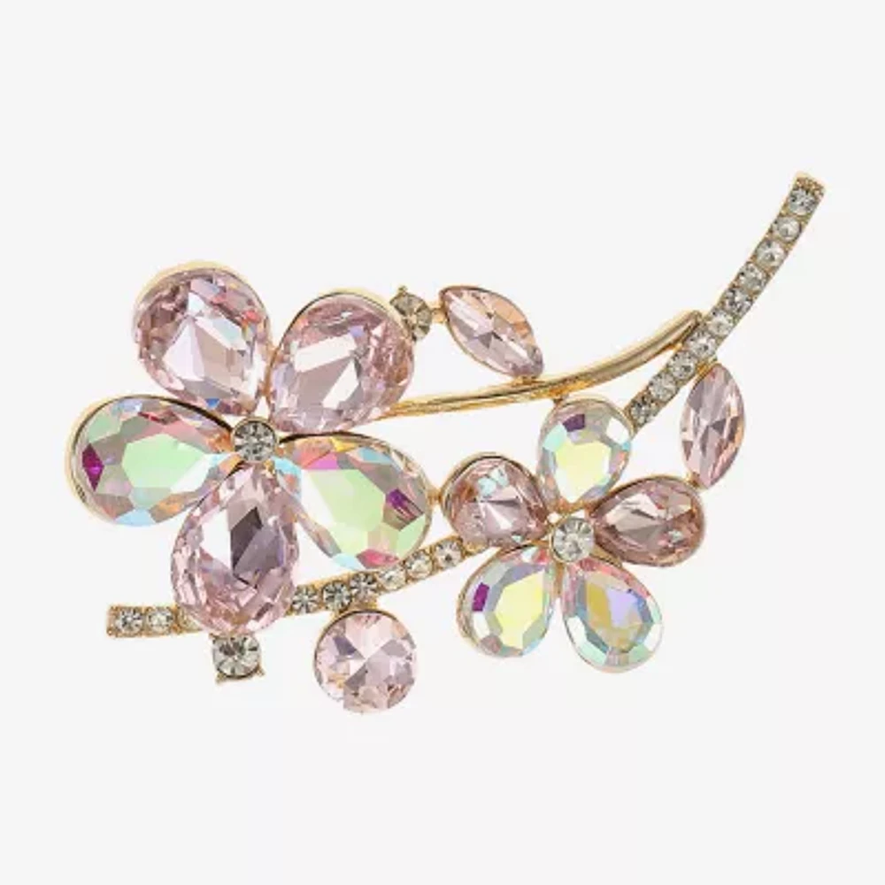 Monet Jewelry Gold Tone Pink Glass Flower Brooch