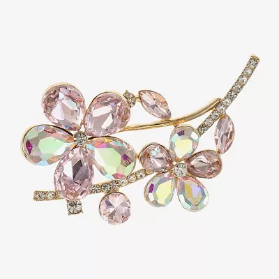 Monet Jewelry Gold Tone Pink Glass Flower Brooch