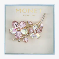 Monet Jewelry Gold Tone Pink Glass Flower Brooch