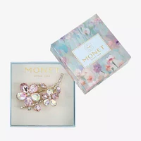 Monet Jewelry Gold Tone Pink Glass Flower Brooch