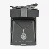 (G / Si2) Womens 2 CT. T.W. Lab Grown White Diamond 14K White Gold Pear Pendant Necklace