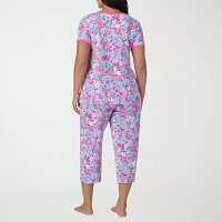 Cuddl Duds Womens Plus V-Neck Short Sleeve 2-pc. Pant Pajama Set