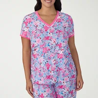 Cuddl Duds Womens Plus V-Neck Short Sleeve 2-pc. Pant Pajama Set