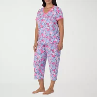 Cuddl Duds Womens Plus V-Neck Short Sleeve 2-pc. Pant Pajama Set