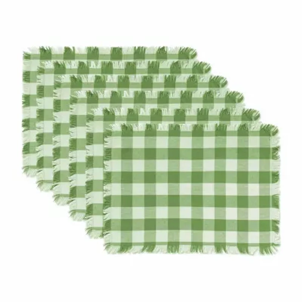 Design Imports Bright Green Heavyweight Check Fringed 6-pc. Placemats