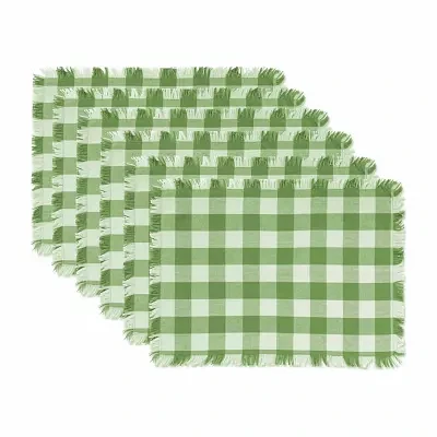 Design Imports Bright Green Heavyweight Check Fringed 6-pc. Placemats