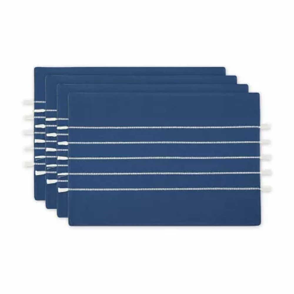 Design Imports Navy/Off-White Stripe Tassel  Set/4 4-pc. Placemats