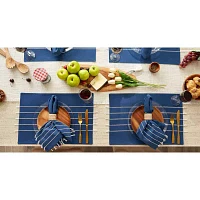 Design Imports Navy/Off-White Stripe Tassel  Set/4 4-pc. Placemats