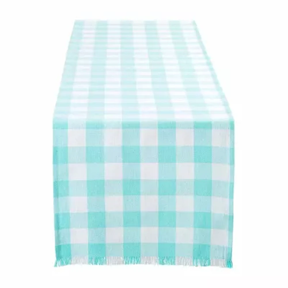 Design Imports Aqua Heavyweight Check Fringed Table Runners