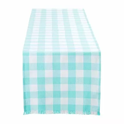 Design Imports Aqua Heavyweight Check Fringed Table Runners