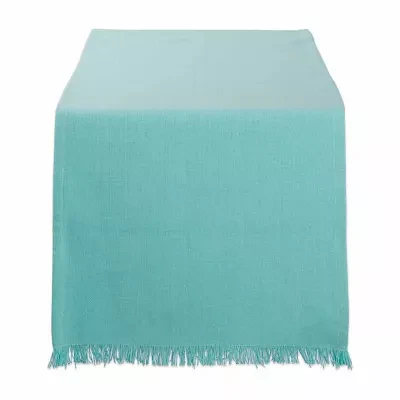 Design Imports Aqua Solid Heavyweight Fringed Table Runners