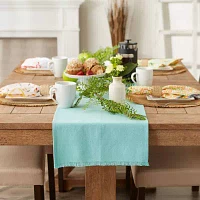 Design Imports Aqua Solid Heavyweight Fringed Table Runners