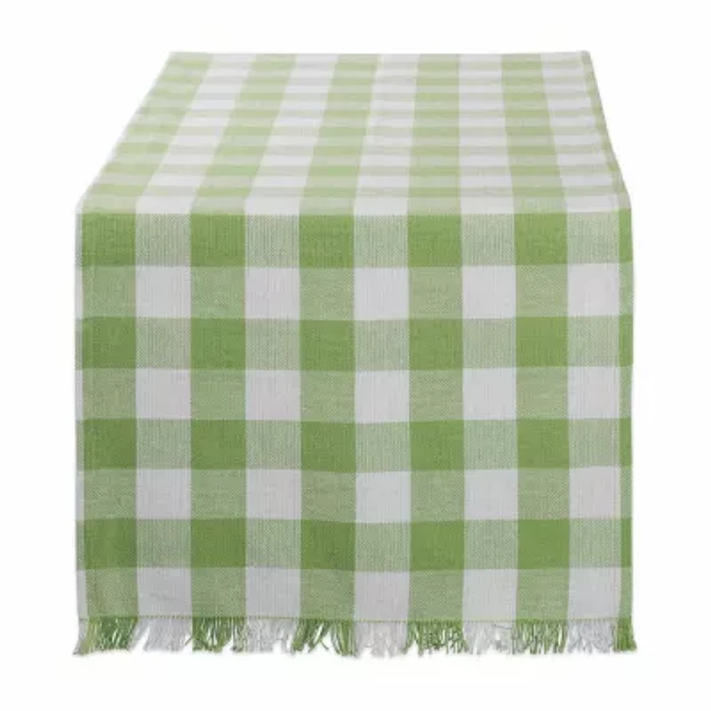 Design Imports Bright Green Heavyweight Check Fringed Table Runners