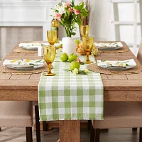 Design Imports Bright Green Heavyweight Check Fringed Table Runners