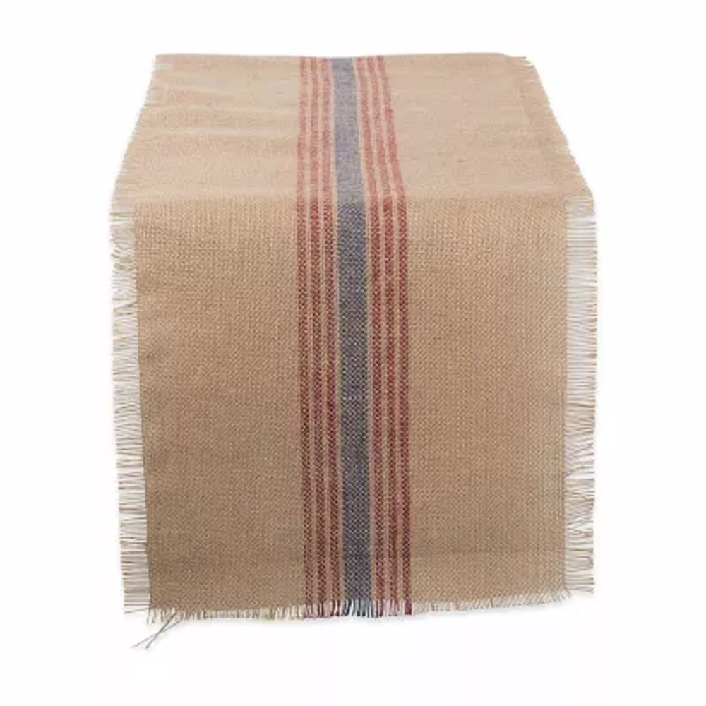 Design Imports French Blue / Barn Red Middle Stripe Burlap Table Runners