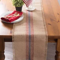 Design Imports French Blue / Barn Red Middle Stripe Burlap Table Runners