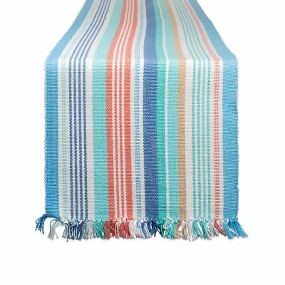 Design Imports Seashore Stripe Fringed Table Runners