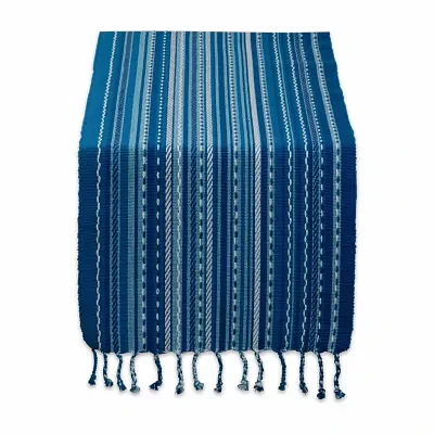 Design Imports Blue Tonal Stripe With Fringe Table Runners