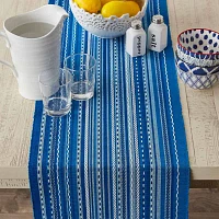 Design Imports Blue Tonal Stripe With Fringe Table Runners