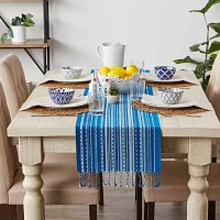 Design Imports Blue Tonal Stripe With Fringe Table Runners