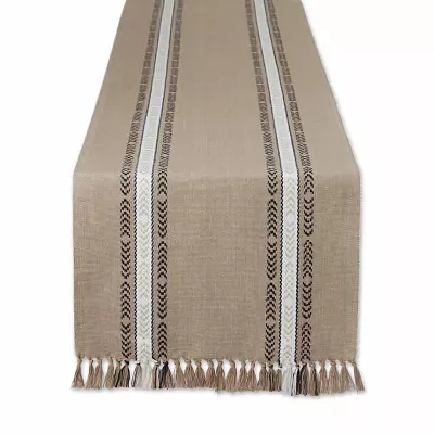 Design Imports Stone Dobby Striped Fringe Ribbed Table Runners