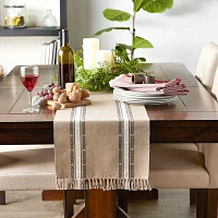 Design Imports Stone Dobby Striped Fringe Ribbed Table Runners