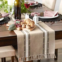 Design Imports Stone Dobby Striped Fringe Ribbed Table Runners