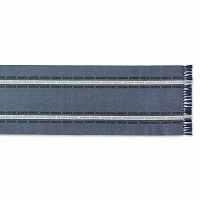 Design Imports French Blue Dobby Striped Fringe Ribbed Table Runners