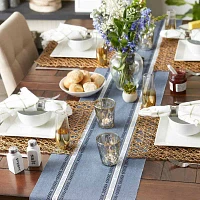 Design Imports French Blue Dobby Striped Fringe Ribbed Table Runners