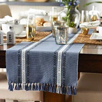 Design Imports French Blue Dobby Striped Fringe Ribbed Table Runners