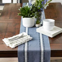 Design Imports French Blue Dobby Striped Fringe Ribbed Table Runners