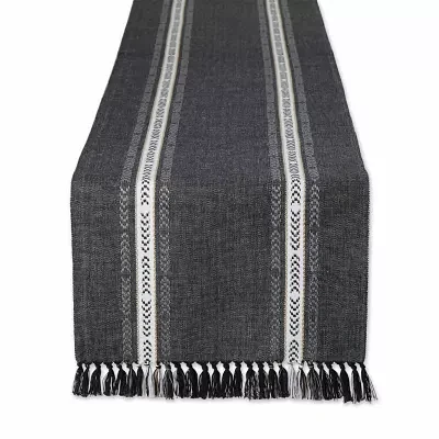 Design Imports Black Dobby Striped Fringe Ribbed Table Runners