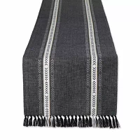 Design Imports Black Dobby Striped Fringe Ribbed Table Runners