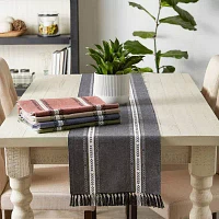 Design Imports Black Dobby Striped Fringe Ribbed Table Runners