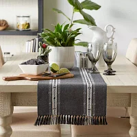 Design Imports Black Dobby Striped Fringe Ribbed Table Runners